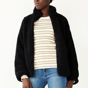 NINE WEST ZIP UP TEDDY PLUSH SHERPA FLEECE JACKET